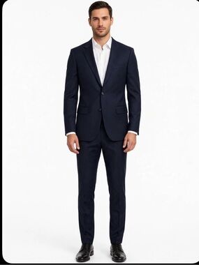 express Photographer Slim Suit-44R blazer/36-32 pants. navy solid Modern Tech